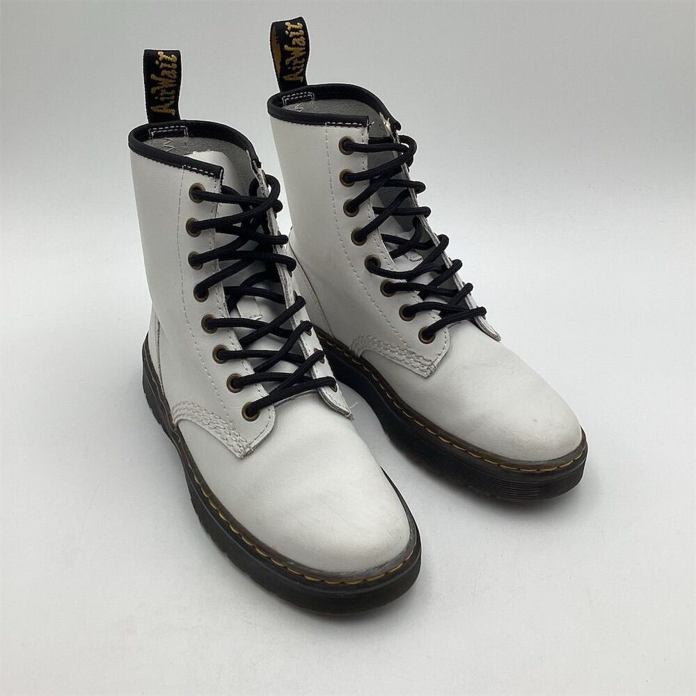 Dr. Martens Women's Zavala Combat Boots White Size 5 Lace‎ Up Casual